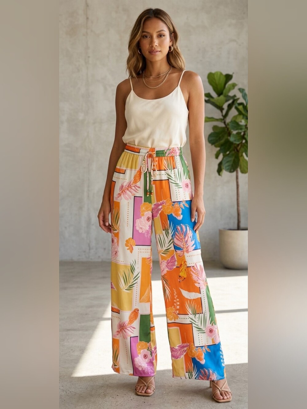 Patchwork Floral Wide-Leg Pants in Multicolor